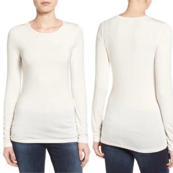 NEW Halogen Long Sleeve Modal Tee Ivory Nordstrom Size Large Brand New Minimal L - Picture 1 of 9